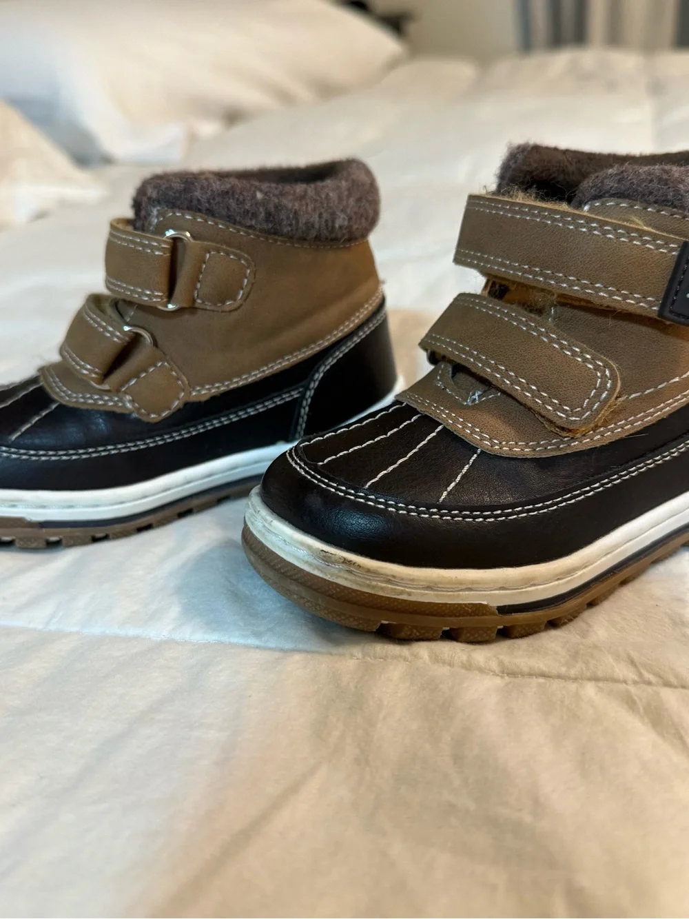 Kids Brown and Tan Winter Boots with Hook-and-Loop Straps